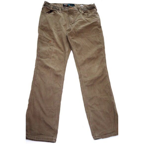 Ariat Rebar Slim Straight Leg Work Pants 34x34 Khaki Durable Outdoor - Picture 1 of 9